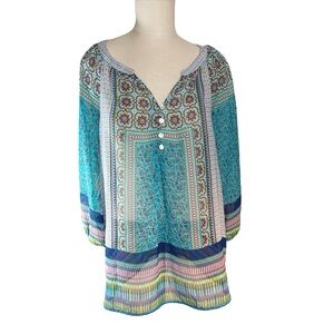 Anthropologie Brand Fig & Flower Sheer Multicolor Bohemian Peasant Top Sz XL EUC